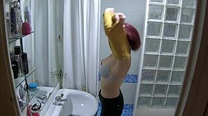 stepsister catches me spying, then fucks me in the bathroom.