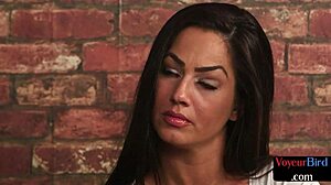 Curvy british voyeur watches wanker in lingerie