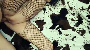 In EROTIC mesh bodysuit and HEELS, FUCKING couple close-up