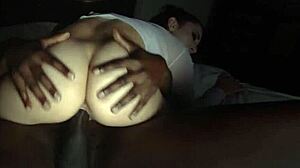 Young Oiled Brunette Teen 18+ Performs Deep Blowjob on Monster Black Cock in High Definition Interracial Scene