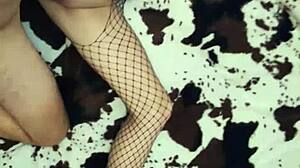 In EROTIC mesh bodysuit and HEELS, FUCKING couple close-up