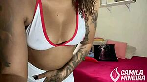 Brunette Nurse Strips Naked On All Fours