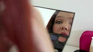 Petite teen spreads tight twat and ass for hardcore anal blowjob