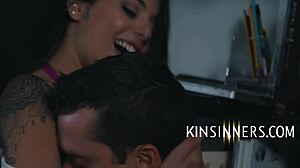 gina valentina helps stepdad in office, feeling excited