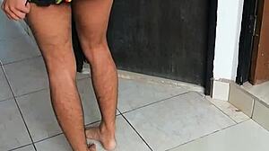 A crossdressing twink masturbates in the bedroom