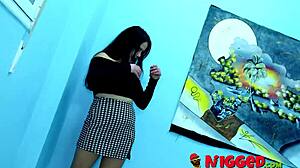 brunette with small tits rides big cock in cowgirl doggystyle cumshot after changing mind on black dudes