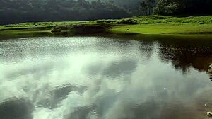 blonde slut with big ass gives blowjob in public lagoon, ends with creampie