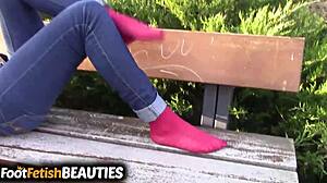 Barefoot Brunette Flaunts Feet in Public Park!