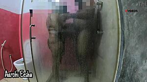 indian couple having sex in hotel bathroom with blowjob