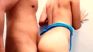 Mexican Couple Intimate Moment In Bathroom Mirror