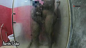 indian couple having sex in hotel bathroom with blowjob