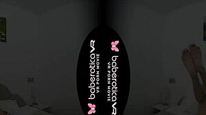 Solo hot girl Regina Rich masturbates with a glass dildo in VR reality, fingering her brunette pussy erotically