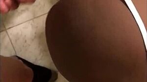 I'm fucking my ebony girlfriend doggystyle in the bathroom, cum everywhere.