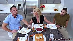 Busty Stepmom Seduces Army Boy in Taboo Threesome Encounter