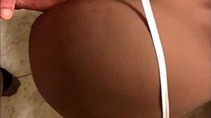 I'm fucking my ebony girlfriend doggystyle in the bathroom, cum everywhere.