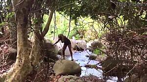 Nina Rivera sucks Don's big black cock by the riverside