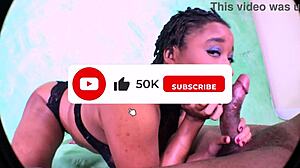 Short hair ebony slut get turned on by sucking dick in the studio after her photoshoot this all natural beauty makes a sloppy mess all over his thick shaft