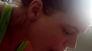 Girlfriend gives a deep throat blowjob at home