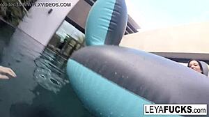 leya and lynn enjoy nude lesbian romp in pool with big tits