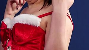 Naughty christmas babe in stockings cocksucks santa in close-up pov interview 😈