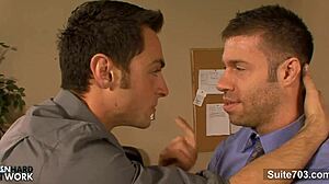 Excited office gays banging hard at work