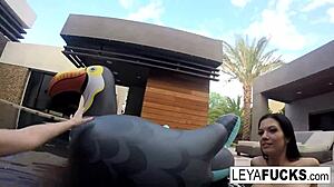 leya and lynn enjoy nude lesbian romp in pool with big tits