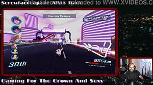 Hentai girls in absorption battle racing demo race each other while engaging in intense fucking actions