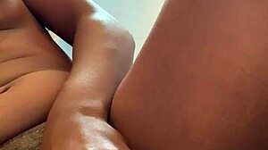 ebony solo uses dildo for wild masturbation session