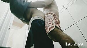 IN THE BAR BATHROOM, CAU� GABRIEL FUCKS A TRANS MAN HARD, LEADING TO A HOT CUMSHOT ON HIS LATINA BODY