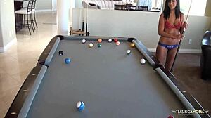 Playing Snooker Naked Always Gets Ember James Aroused And Ready To Suck A Massive Cock