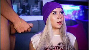 Colombian blonde pulls out her man's cock and sucks it passionately on webcam for you.