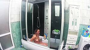 Intense hardcore group action in hostel community bath