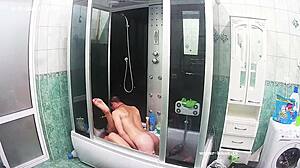 Intense hardcore group action in hostel community bath