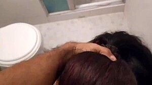i surprised my wife's cousin in the bathroom for a delicious blowjob