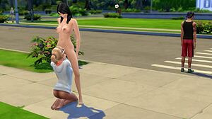 Nasty lesbian action unfolds on the street with kissing.