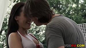 i wached angelina wild get fucked sensually outdor, her natrual tits bouncin and hairless pussy ridin hard