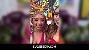 teen slave influencer gets her tits and pussy used anytime for deepthroat blowjob in bdsm