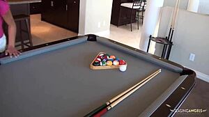 Playing Snooker Naked Always Gets Ember James Aroused And Ready To Suck A Massive Cock