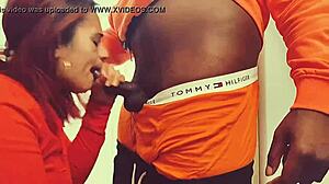 From soft licks to hard sucking on big black cock, ending in oral creampie