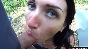 fucked my girlfriend deep in the woods and came inside her tight pussy