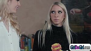 wow, kenna and khloe licking each other instead of cleaning up their messy job!