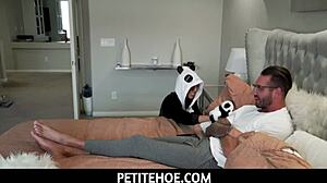 Petite 18+ teen whore in panda costume feels so wild