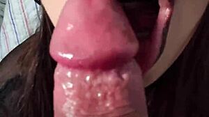 This cute teen sucks cock passionately, feeling horny and excited.