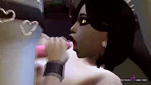 Lesbian Vampire Couple Tastes Plastic Cock in Hot Animations