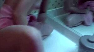 My girlfriend gets filmed masturbating in the bathroom!