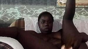 Ebony overwhelmed by dildo and creampie