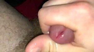 Messy cumshot on belly before something!