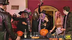 Mature lady in Halloween costume bangs young stud! 🎃