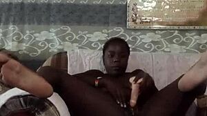 Ebony overwhelmed by dildo and creampie