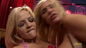 hey, masked dude is banging two blonde sluts bent over